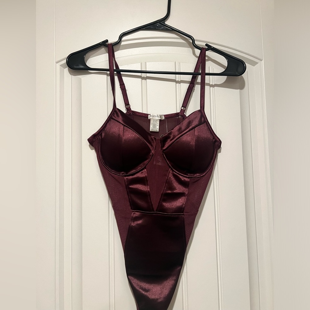 Maroon mesh bodysuit